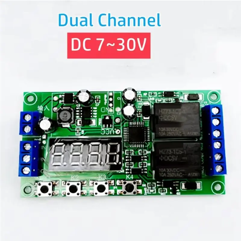 LNHF YF-7 DC7-30V Dual Channel Delay Relay Module Control Switch Multifunctional Pulse Trigger Cycle Timer 0.01S-999M