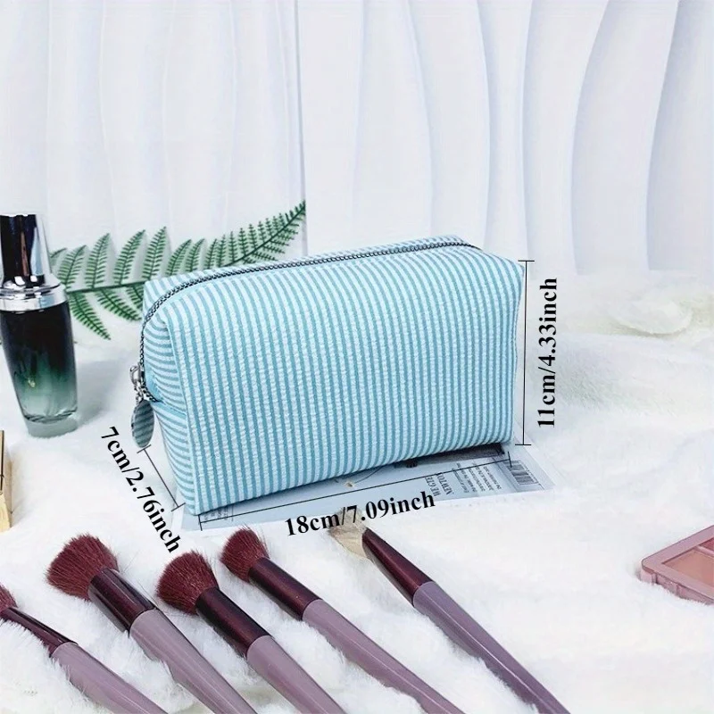 Custom Embroidered Striped Travel Toiletry Bag Personalized Cosmetic Portable Polyester Storage for Travel School Dorm or Home