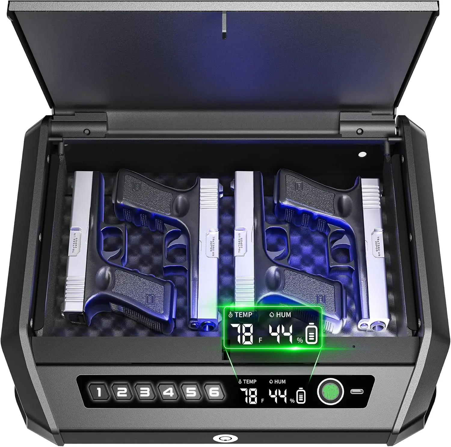 Biometric Gun Safe Quick Access - Large Capacity Pistol Safe with Fingerprint Lock & Silent Mode, Child Proof Firearm Security B