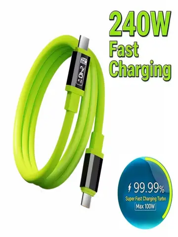 Cabo Tipo C 240W PD para Carregamento Rápido de Celular e Transferência de Dados para iPhone 17 Huawei - Cabo USB-C para USB-C de Carregamento Rápido
