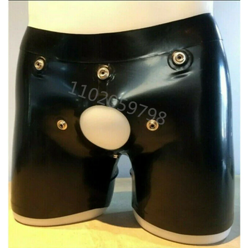 Man's latex rubber boxer shorts Latex Shorts with Codpiece Crotch Hole Back Zipper Rubber Short Pants 0.4mm