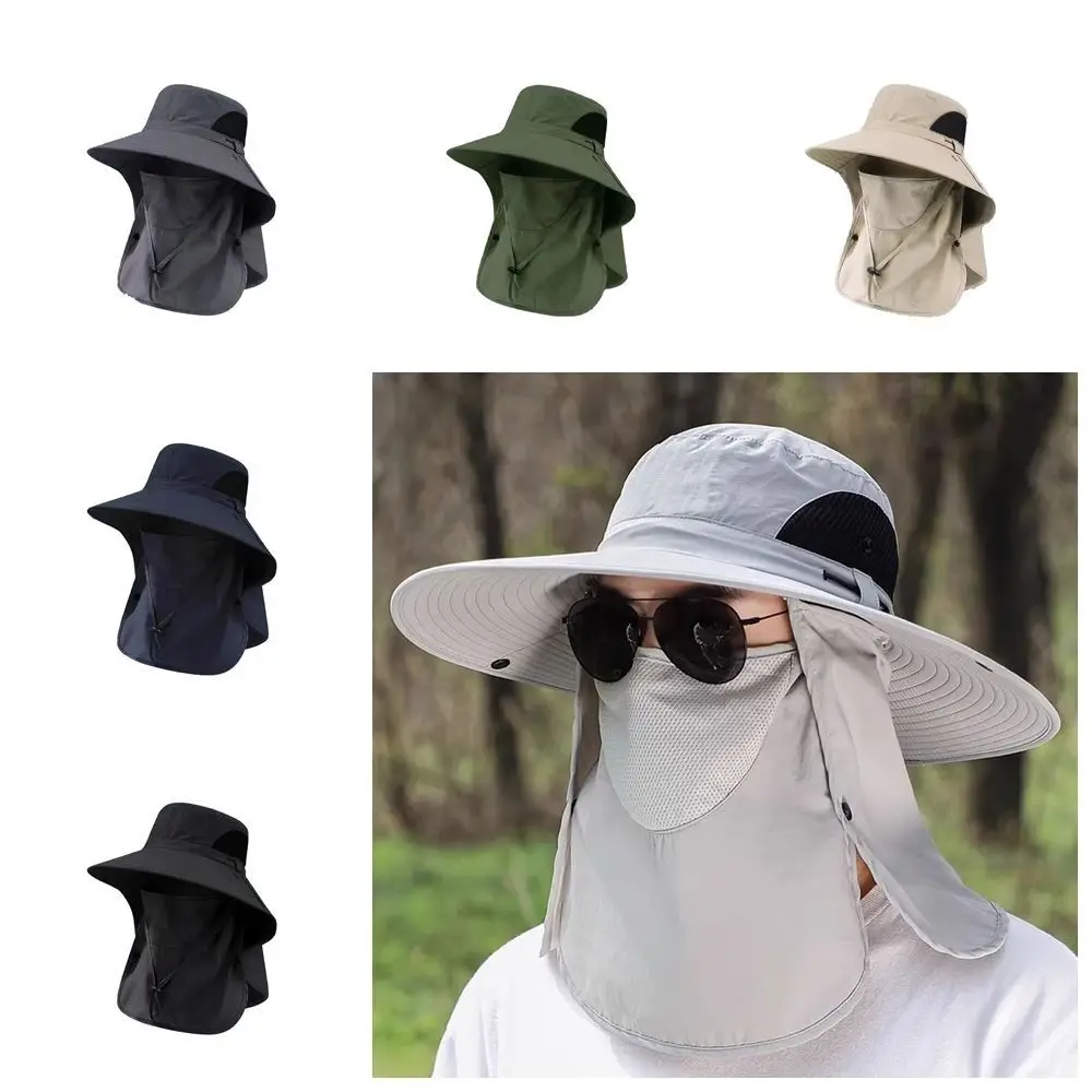 

Simple Neckline Mask Man Sun Hat Face Mask Wide Brim Sun-cream Bucket Hat Removable Hiking Cap Outdoor Fishing Cap Hiking