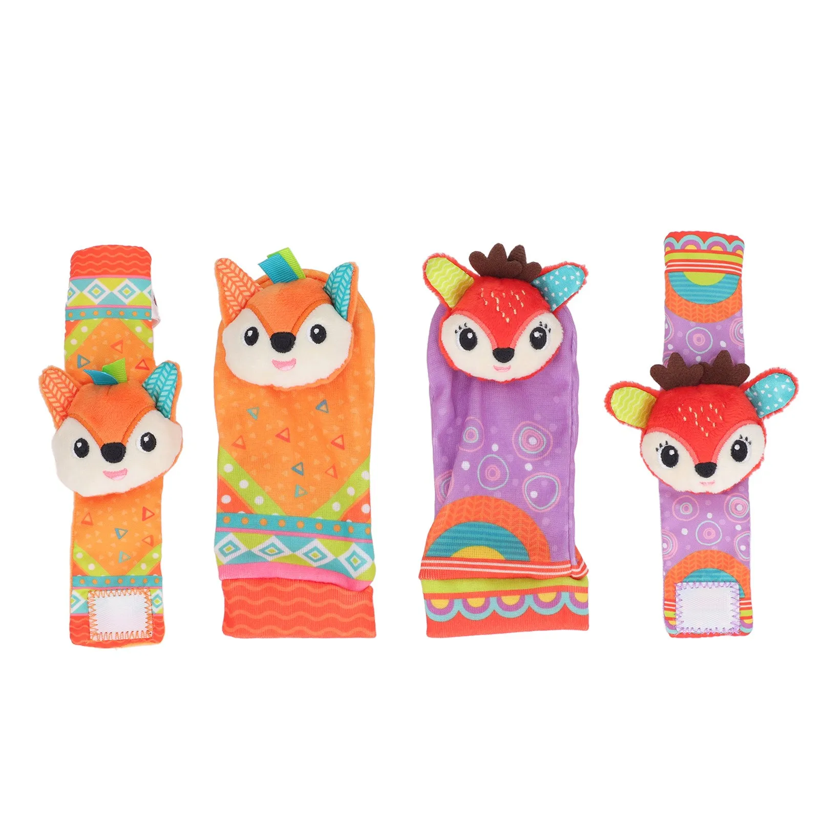 Brinquedo de chocalho para bebês, com padrões coloridos, material macio, ideal para o desenvolvimento infantil, conjunto de meias com chocalho para es