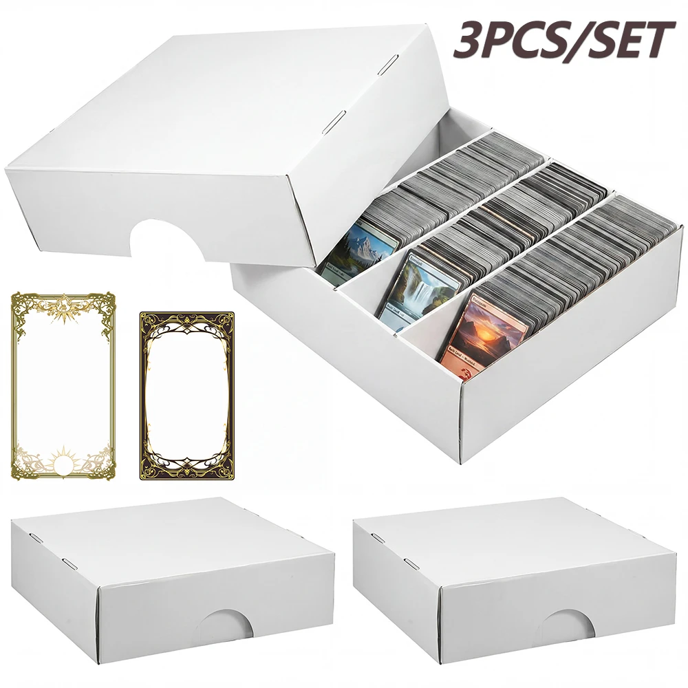 3-teilige Kartenbox aus Karton, Aufbewahrungsbox für Sammelkarten mit Trennwänden und Deckel, tragbare, faltbare Mehrzweckbox für Spielkarten