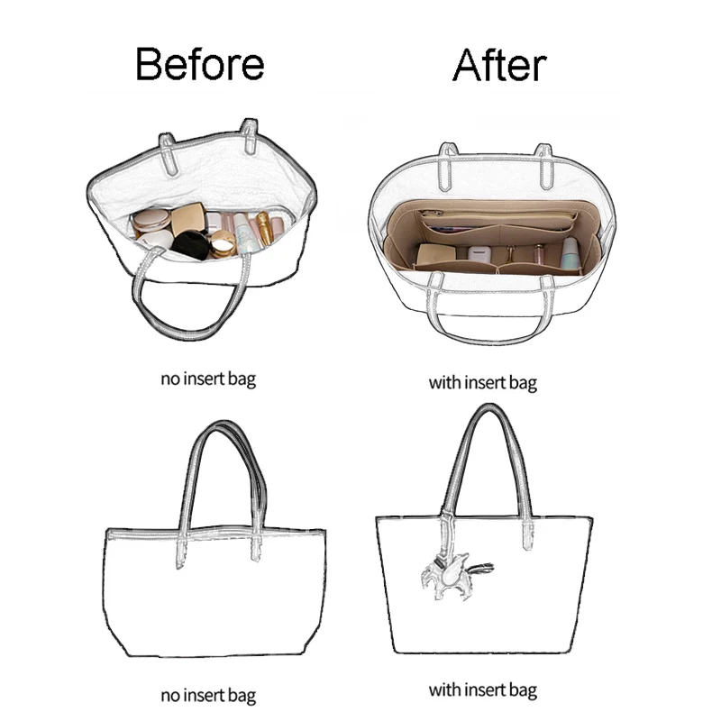 Felt Insert Bag Organizer For Goyard Tote Makeup Handbag Organizer Travel Inner Purse Women Portable Cosmetic Bags