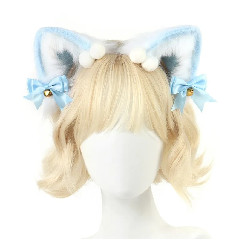 New Plush Simulation Cat Ear Headband Lolita Plush Headwear Cute Cat Ear Bow Headband Role-playing Accessory