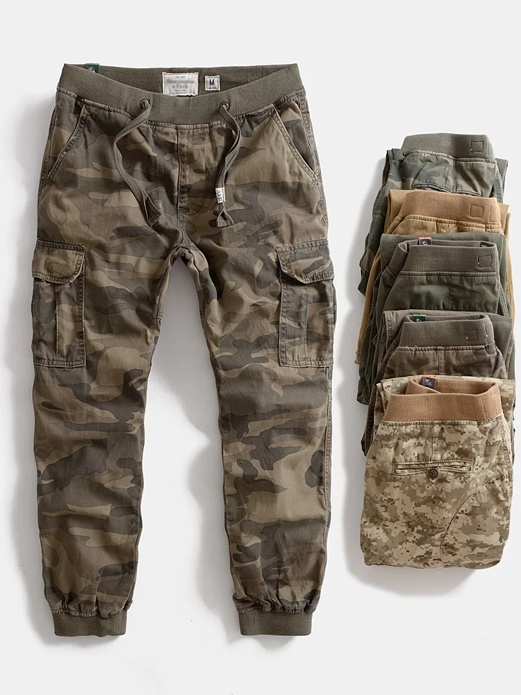 

Повседневные камуфляжные брюки для спецодежды, мужские свободные эластичные брюки с манжетами, длинные брюки с несколькими карманами, осенние хлопковые брюки-карго