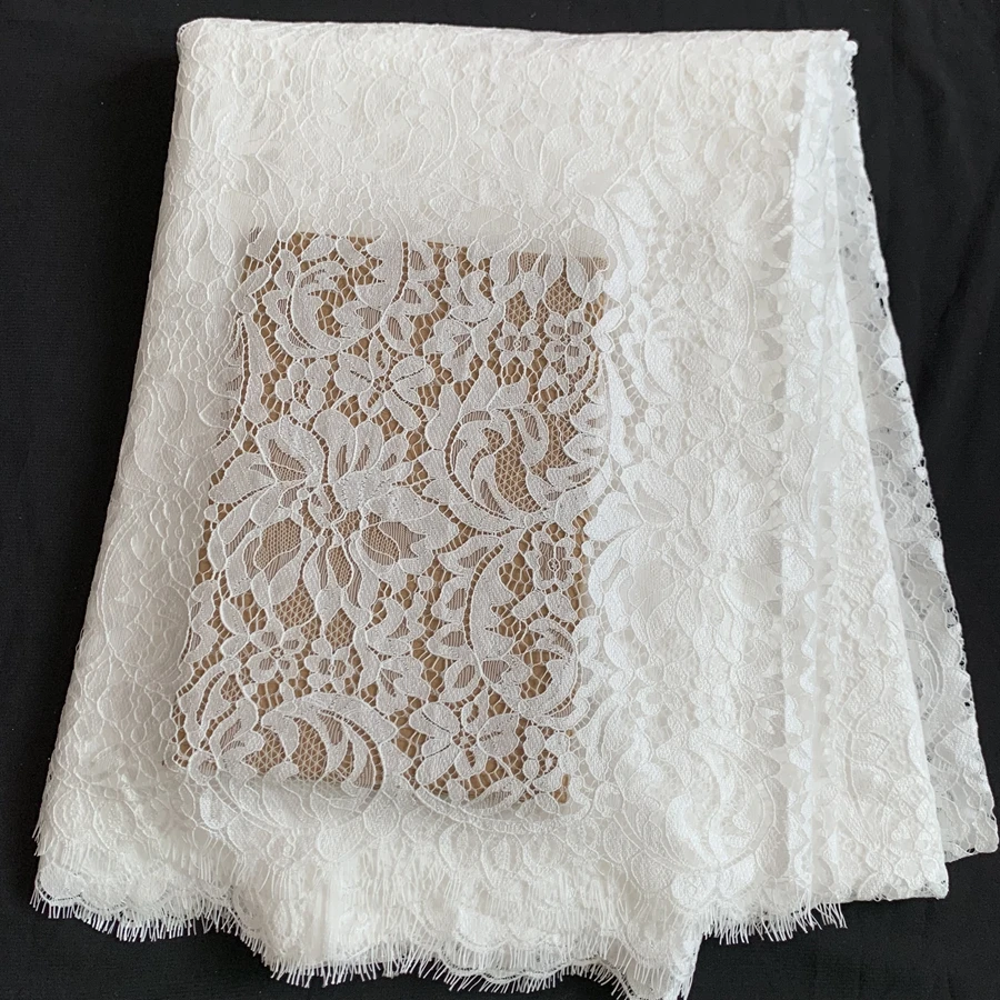 150CM Wide High Quality Allover Florals Off White Eyelash French Lace Fabric 1Piece=1.5x3M 2022