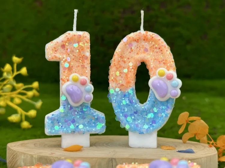Hundepfoten, digitale Geburtstagskerzen, Farbverlauf, Pailletten, Kuchen, Party-Dekoration, Geburtstagsfeier, Hochzeitsgeschenke, Jungen und Mädchen – Detail 1