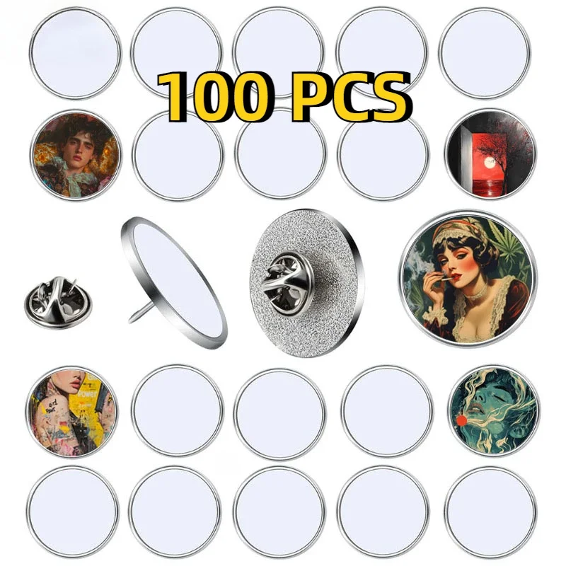 100pcs Sublimation Butterfly Button Blank Pins Sublimation DIY Blank Base Button Badge Pins Suitable for DIY Craft Jewelry