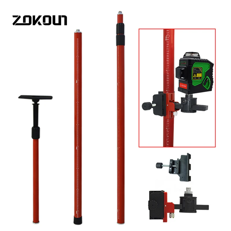 CLUBIONA 4M Telescopic Pole Extend Bracket Holder Support Stand Mount Ceiling Line Leveling Rod for 1/4\