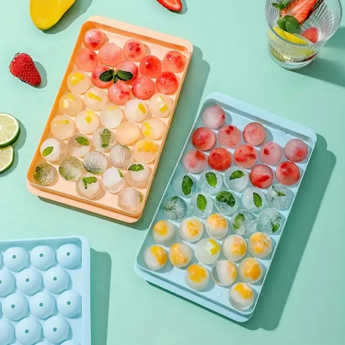 1 Premium-Silikon-Eiswürfelform mit 33 Mulden, rundes Diamant-Design, lebensmittelechter Kunststoff für Cocktails, Getränke und Feiertagsfeiern