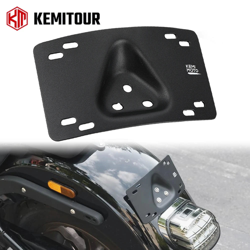 KEMITOUR Motorcycle License Plate Bracket Curved Laydown License Plate Holder for Softail Dyna Cruiser Low Rider ST Accessories