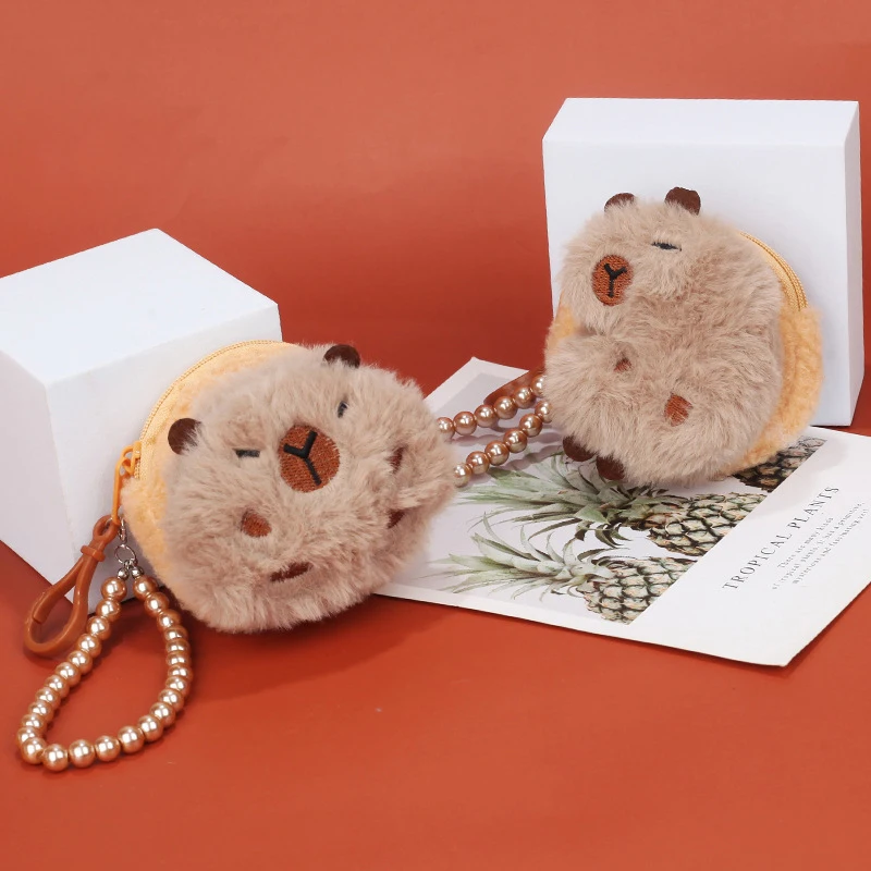 Porte-monnaie en peluche Capybara pour filles, portefeuille animal mignon, poudres à changer d'argent, joli sac de rangement pour téléphone, sauna