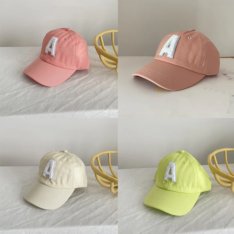 Summer Baby Boys Girls Korean Letter A Embroidery Kids Baseball Cap Candy Color Sun Visor Caps Adjustable Children Beach Hat