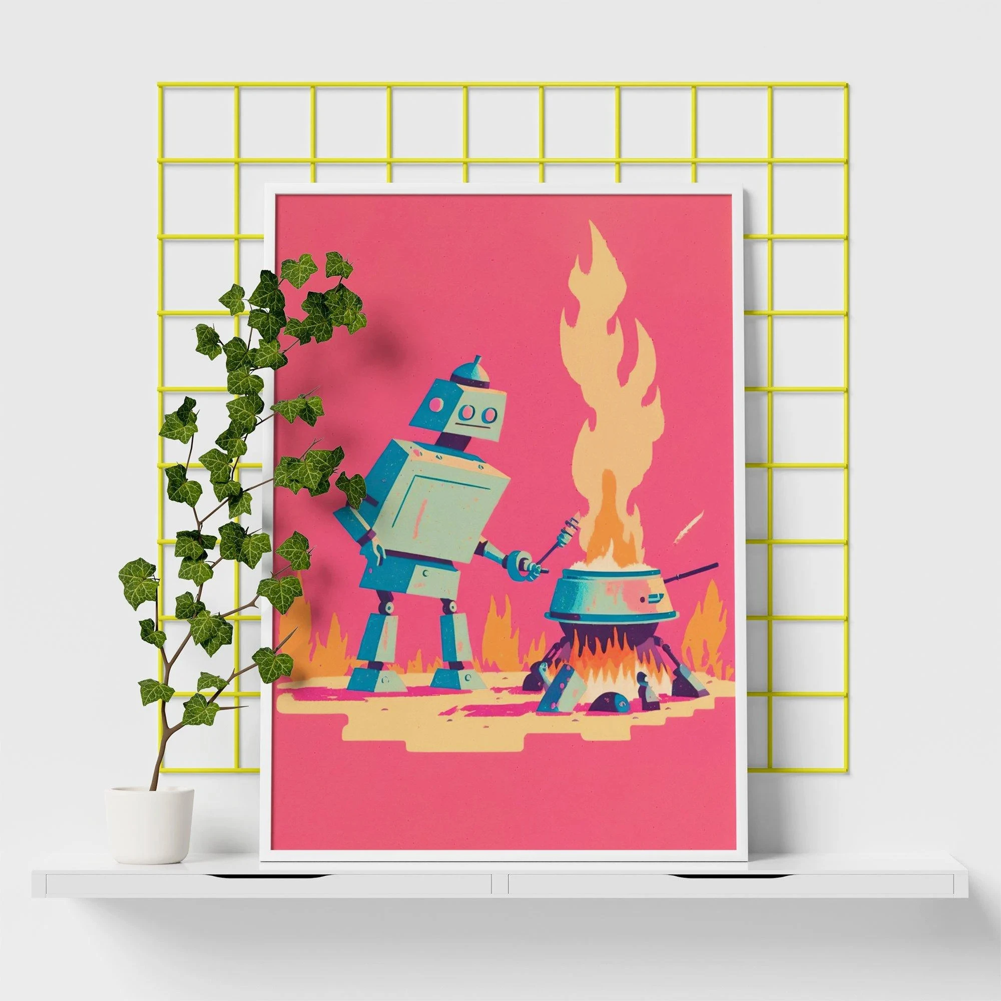 Funny Trendy Retro Robot Poster Pastel Wall Art Print Mechanical Friends Canvas Painting Boys Room Playroom Home Decor