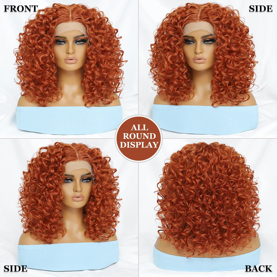 16" Kinky Curly Synthetic Lace Front Wig Black Blonde Wigs For Women Female Ginger Purple Heat Resistant Natural Hair