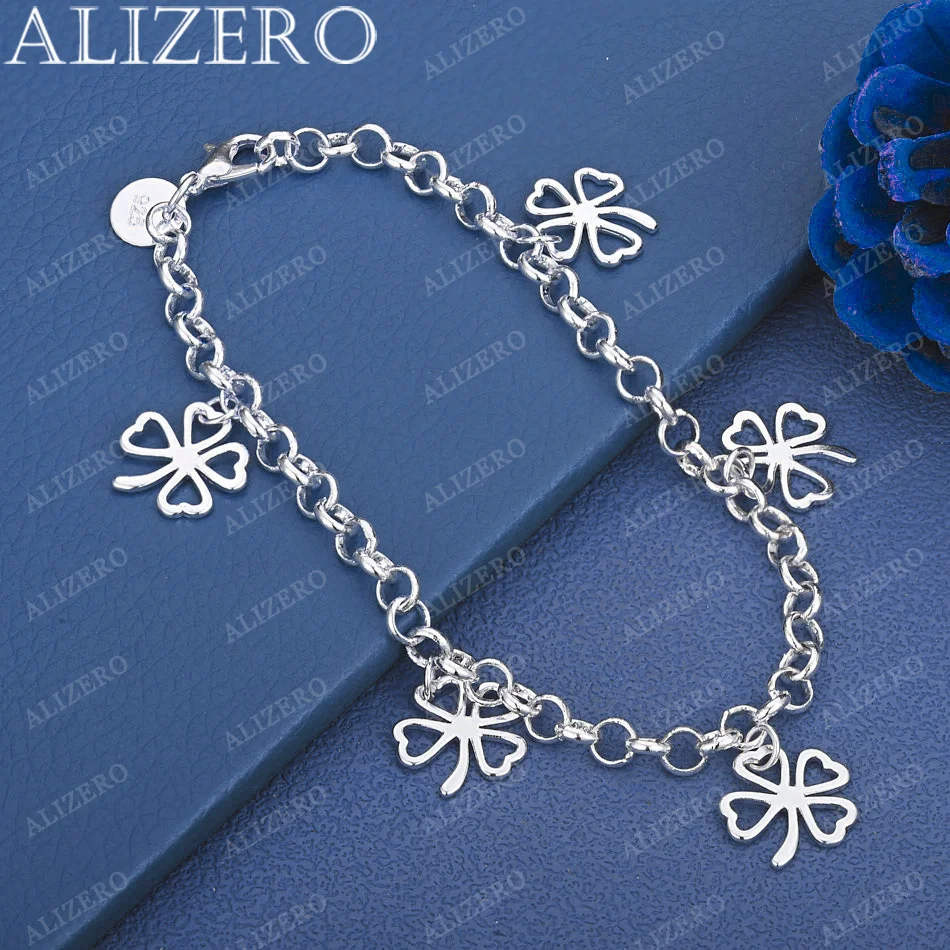 ALIZERO 925 Sterling Silver Lucky Grass Bracelet Chain For Women Wedding Engagement Party Fashion Charms Jewelry Best Gift