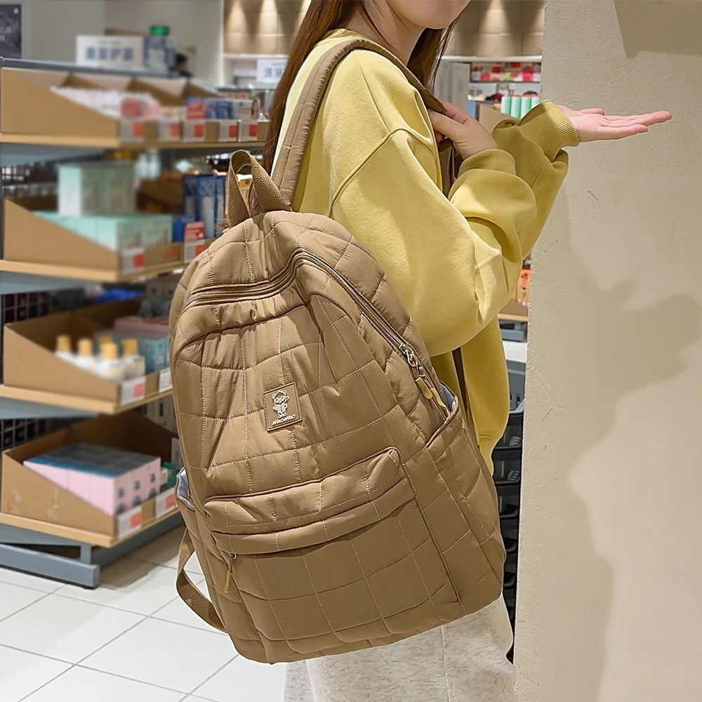 

Quilted Puffer Nylon Backpack, Large Capacity Multi-pocket School Bag for Students, Daily Commute & Casual Outings