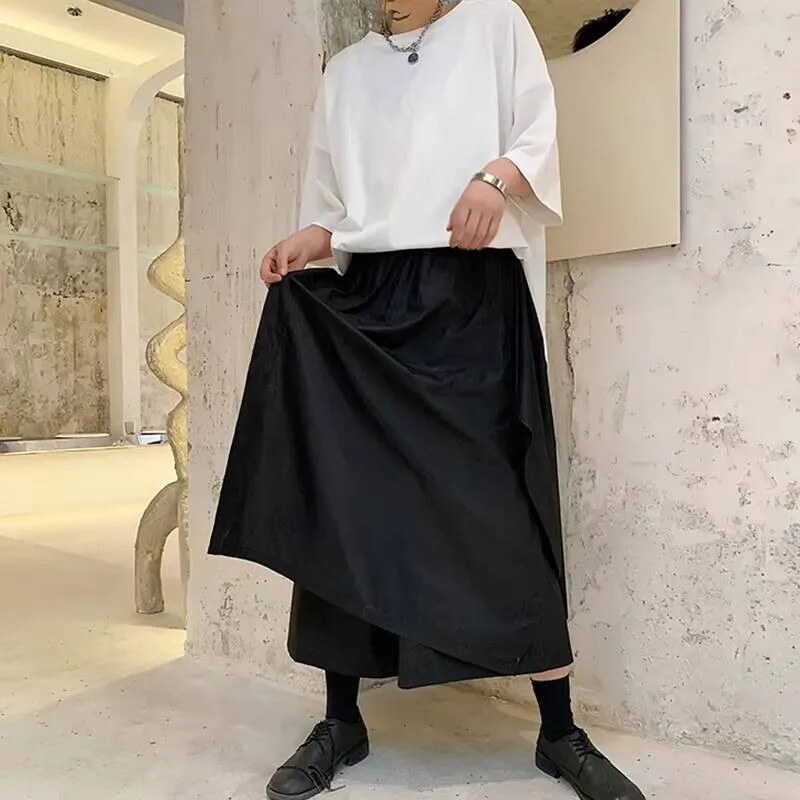 

Spring Loose Trousers Bell-Bottom Men's And Black Autumn Trousers Nine Minutes Men's Casual Trousers Large Fake Two Skirt Pants
