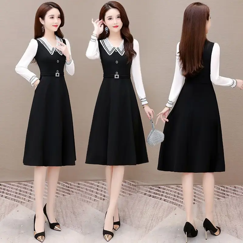 フォーマルな機会にぴったりの女性用長袖サテンY2K格安カジュアル厚手シルク服KPOP風Aラインシフォンドレス