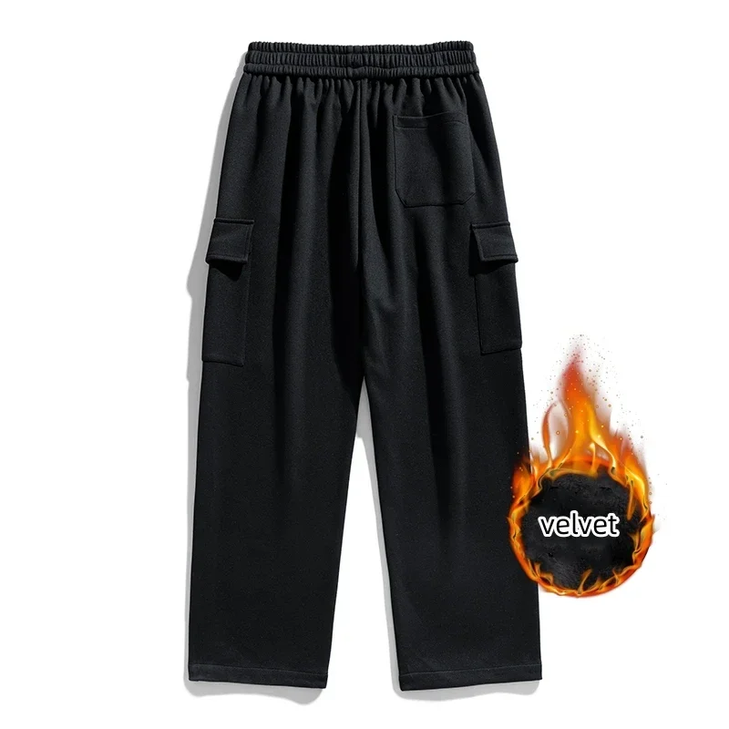 Winter Velvet Sweatpants Cotton Men Baggy Joggers Cargo Pants Neutral Breathable Loose Outdoor Solid Color Wide Legged Trousers