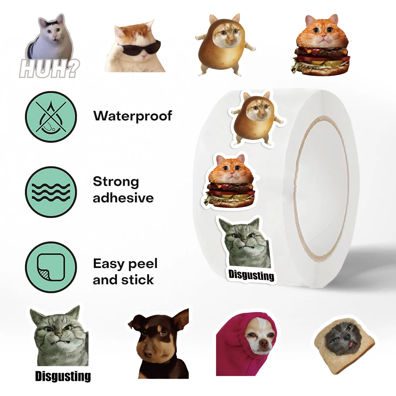 500 pz/rotolo Divertenti Gatti Cani MEME Cartoon Graffiti Adesivi FAI DA TE Telefono Chitarra Laptop Notebook Valigia Adesivo Impermeabile Giocattolo Per Bambini