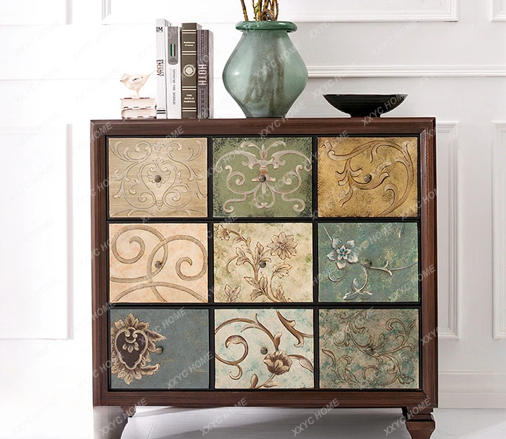 

American Style Chest of Drawers Living Room Solid Wood Storage Vintage Drawer Hallway Side Cabinet X01