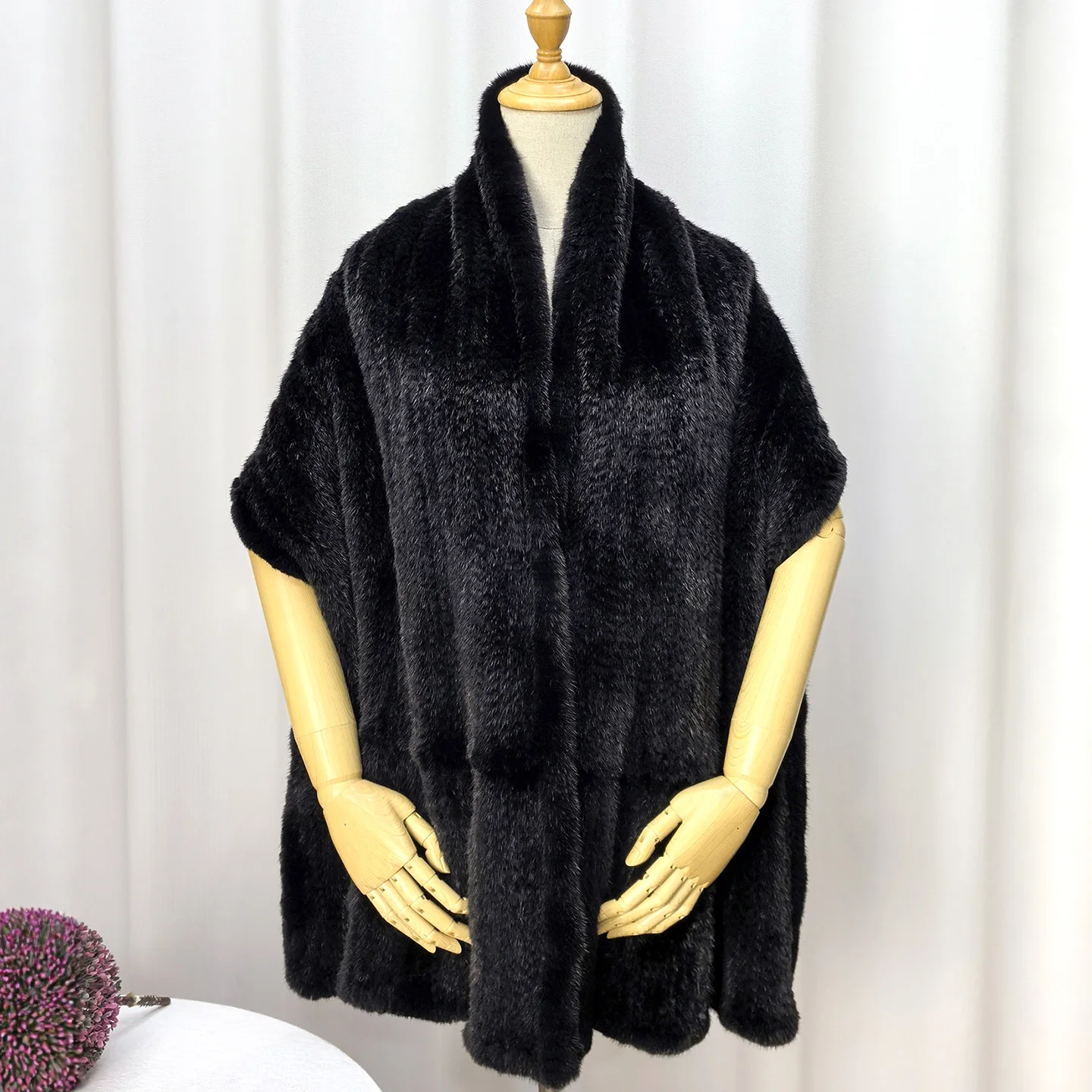 

Besfilin Genuine Mink Fur Big Shawl Hand Woven High-Grade Knitted Scarf for Women Versatile Warmth Winter Autumn Accessory