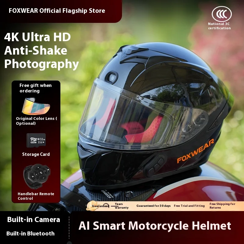 Unisex All-Season 4K Camera Smart Helmet For Bluetooth Voice ABS Material 3C Certified Safety Integrated Full Helmet For