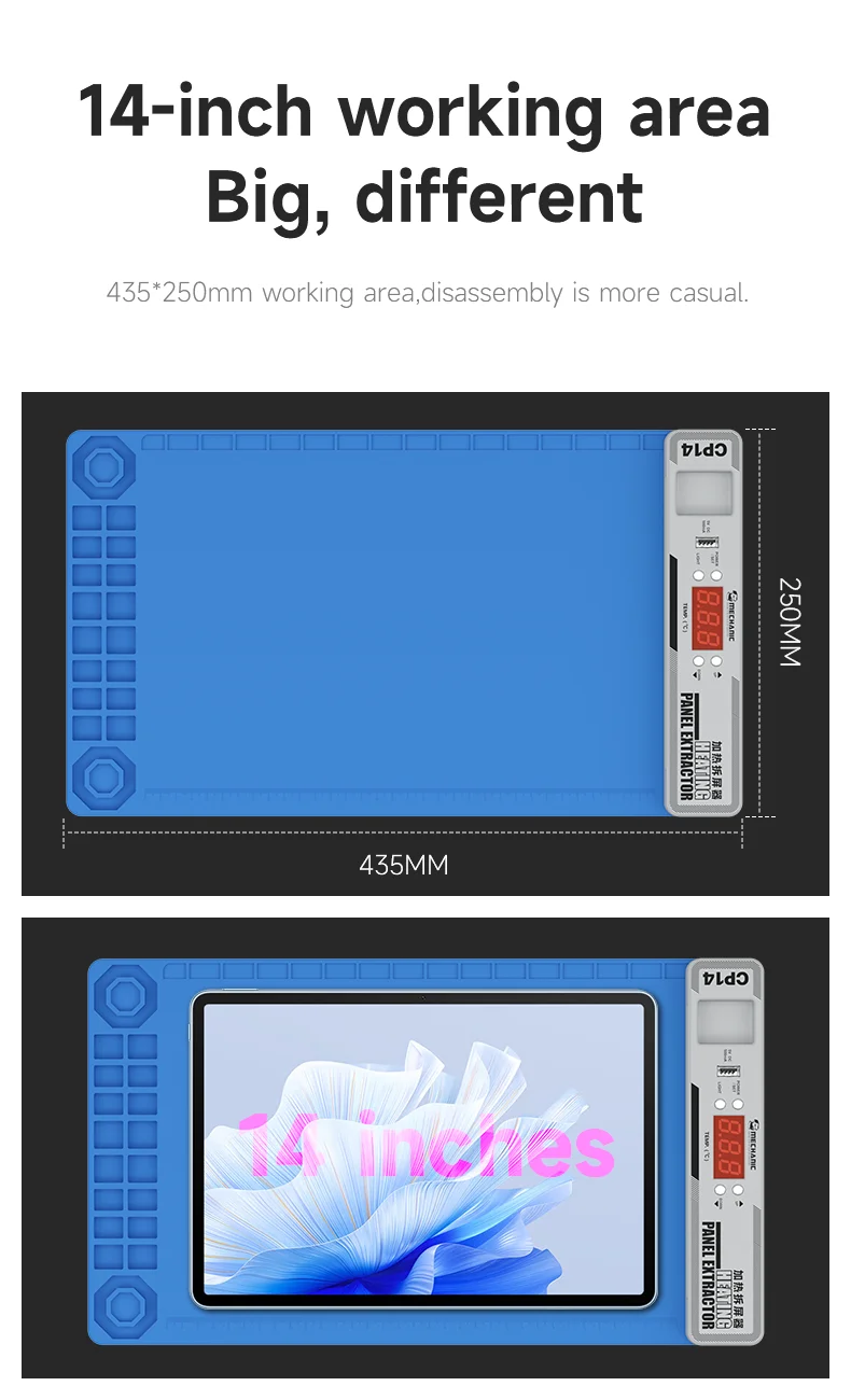 MECCANICO CPB14 Tappetino in silicone per rimozione schermo del telefono cellulare con luce di rilevamento polvere a LED 120 ℃ Tappetino