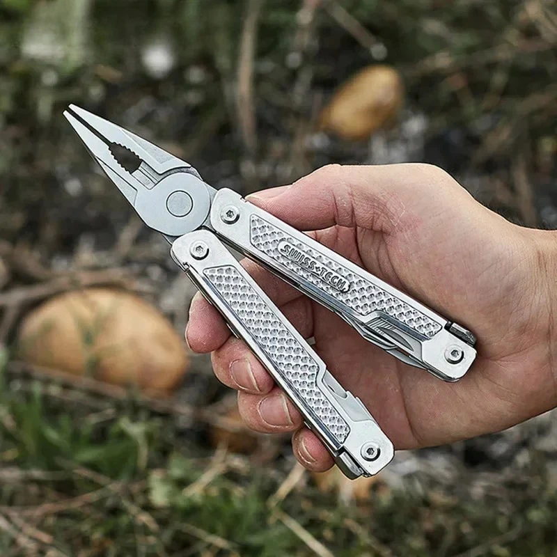 SWISS TECH 15 in 1 Multitool Folding Pliers Pocket Scissors Saw Multifunctional EDC Tool Camping Outdoor Equipment with Case