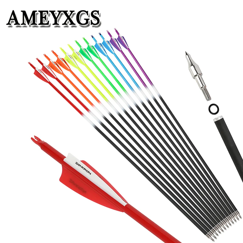 

6/12pcs Archery 30inch Carbon Arrow Spine 500 ID6.2mm 3inch Rubber Feather Targeting Hunting Bow Shooting Accessories