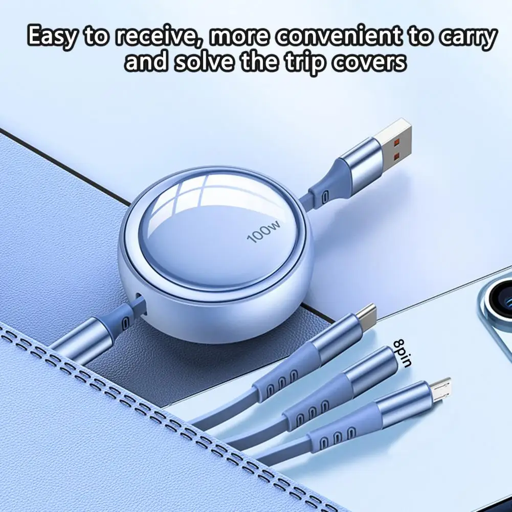 Durable Data Line  Retractable Widely Compatible Charging Cable  Protect Battery Charging Cord with Cable Storage
