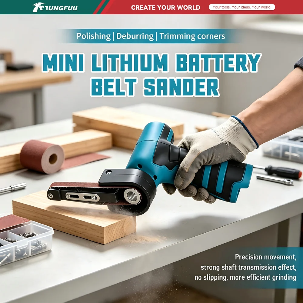 16.8V Cordless Mini Belt Sander Variable Speed Portable Sanding Polisher Angle Grinder Power Tool, Battery Not Included