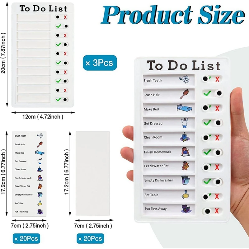 Pack Of 3 Memo Boards, Removable Plastic Chore Chart, To-Do List Sliding Boards With 40 Paper