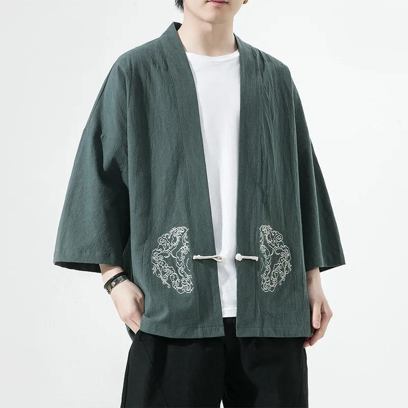 Cardigan de kimono tradicional, estilo chinês, casual, retrô, algodão, jaqueta de linho, trajes japoneses samurai, casaco Haori Yukata