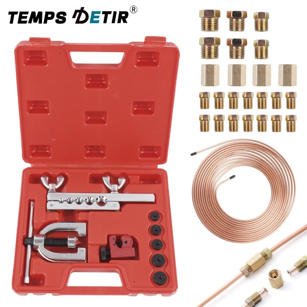 

25FT 3/16'' Brake Line Kit With 20 Fittings And 4 Unions Brake Pipe Fittings Pipe Cutter Brake Line Double & Single Flaring Tool