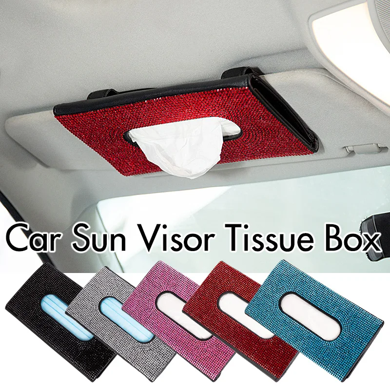 

Car Sunvisor Tissue Box Storage Clip Bling Diamond Leather Hanging Seat Back Tissue Bag Creative Car Interior Accessories