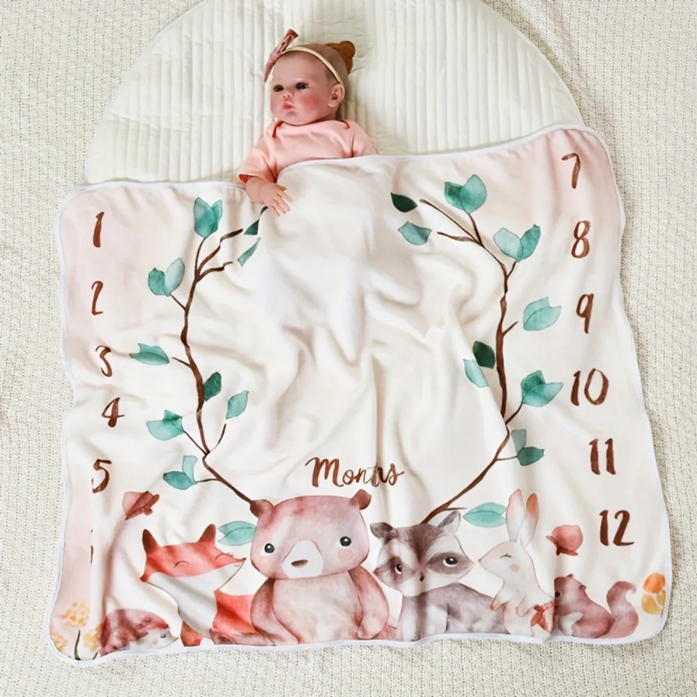 

VIKAMA Forest Animals & Leaves Print, Baby Full-Moon Photography Blanket, Newborn Baptism, Milestone Commemoration Calendar