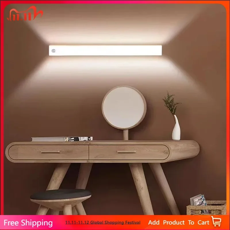 30CM Type C Rechargeable  strip-shaped Wireless LED Night Light  Infrared Motion Sensor Wall  Lamp  For Kitchen Bedroom  Cabinet