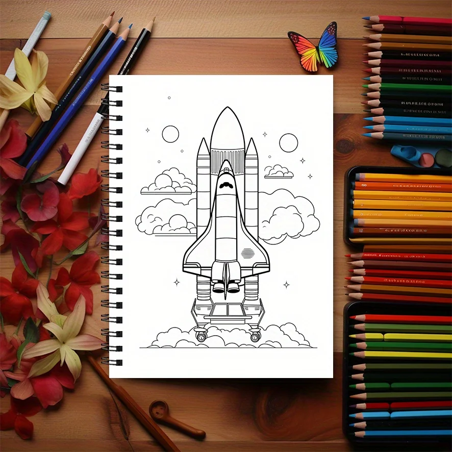 Space Rocket Coloring Book - 8.3 x 11.2 inches 22 pages rocket coloring book - helps relieve stress and emotions, positive think