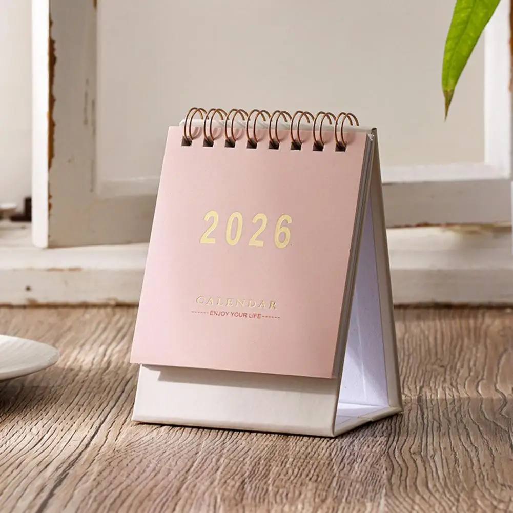 Desk Calendar 2025 Triangle Folding Calendar 2026 Minimalist Desktop Calendar with 18-month Planner Handmade Metal Coil Memo Pad