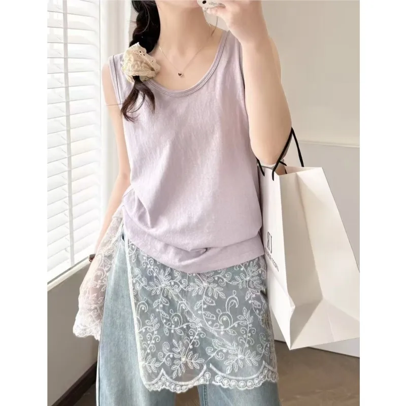 Johnature Summer U-neck Korean Snowflake Cotton Simple Loose Sleeveless Women Fashion Versatile Layering Casual Dsrape Tops Vest