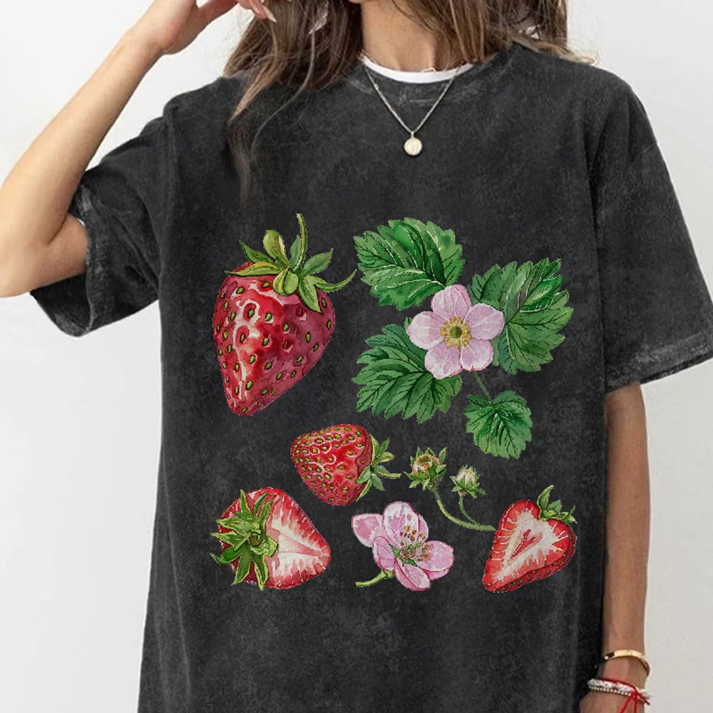 

Vintage Flowers Graphic Print T-shirt Gothic Women Tshirts Washed Summer 2025 Short Sleeved Man Tops Round Neck General Tee
