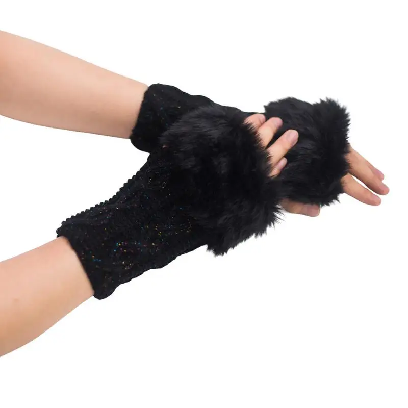 Womens Fingerless Gloves Fashion Plush Fingerless Gloves Comfortable Winter Gloves Universal Half Gloves For Teens Winter