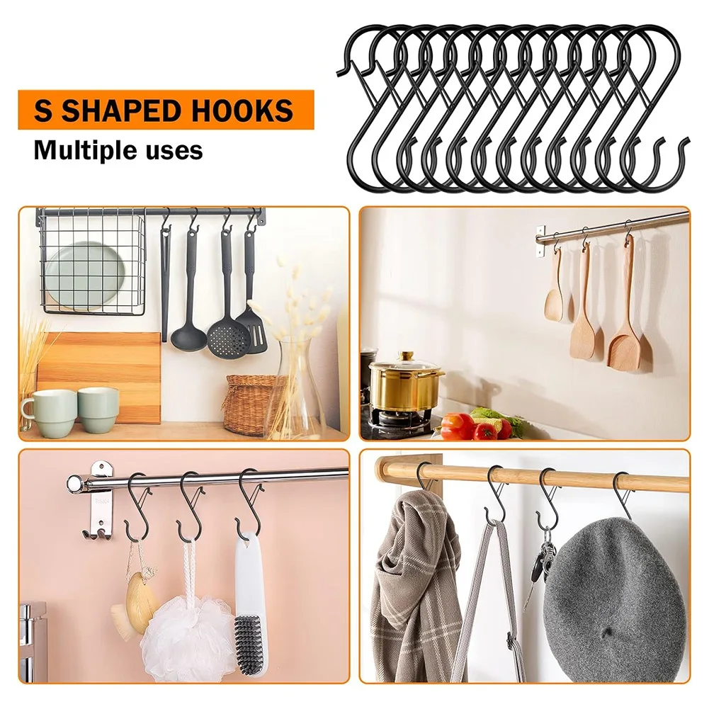 

AS94-30Pcs S-образные крючки, набор подвесных пряжек, 3,5-дюймовые сверхмощные S-образные крючки, набор крючков для шкафа, одежды, кухонной утвари, сумок