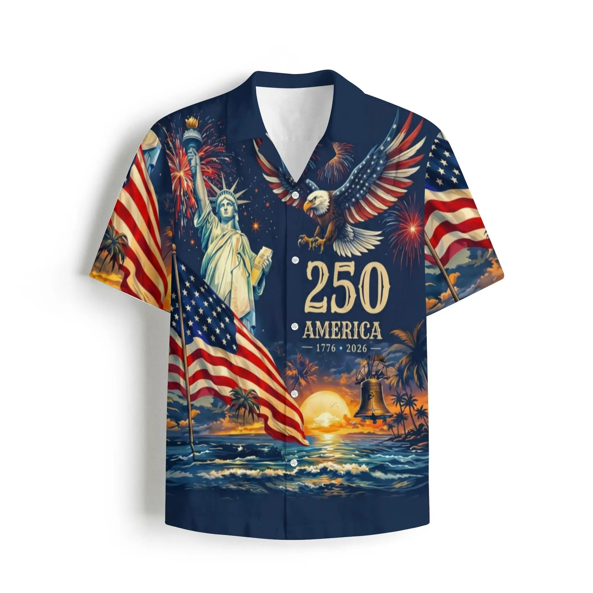 2026 Men's Patriotic Hawaiian Shirt Short Sleeve Button down America's Freedom 250th Anniversary 1776-2026 Celebration Clothing