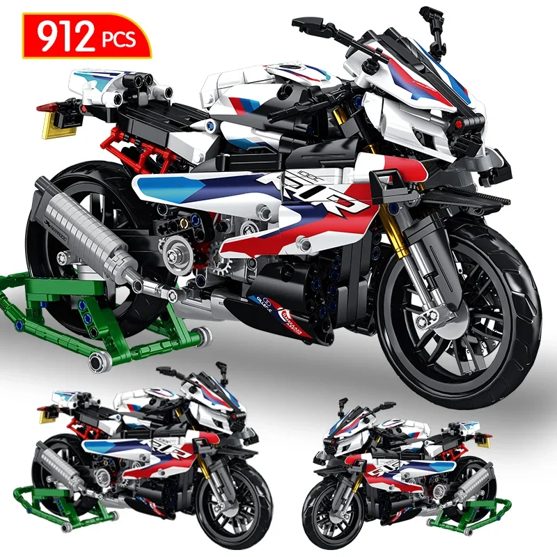 912pcs City Technical Motorcycle Moto Car Model Building Blocks Racing Motobike Vehicles Bricks DIY Toys for Children Gifts