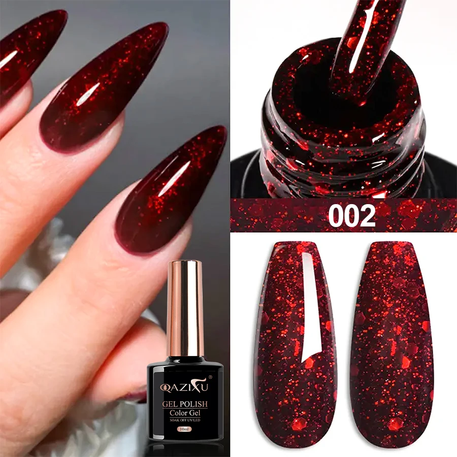 1-2個入り 10ml グリッターレッドカラー ネイルジェルポリッシュ セミパーマネント マニキュア ソークオフ UV/LED ネイルアート マニキュア サロン/自宅用 冬向け